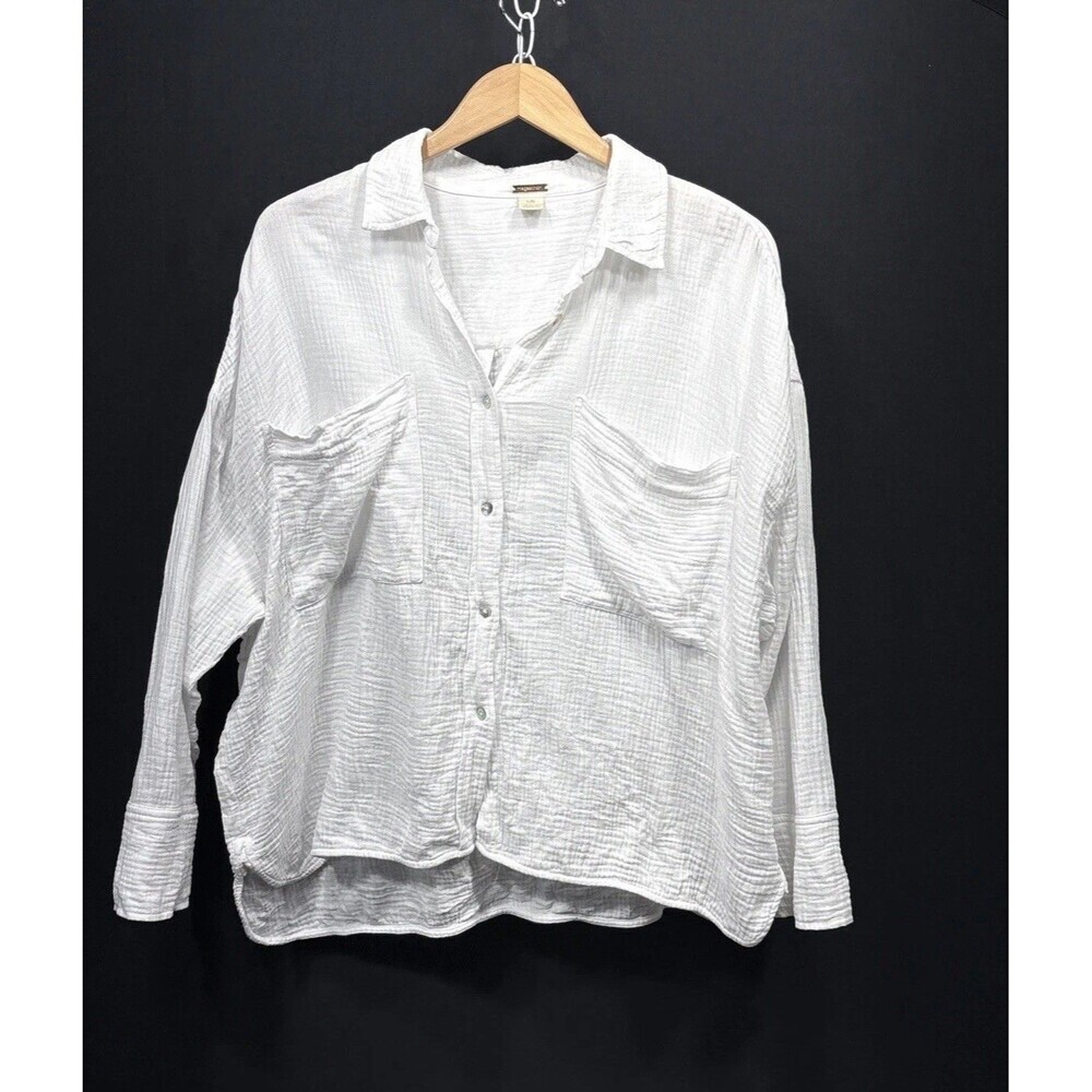 Magaschoni White Organic Cotton Gauze Women’s Medium Button Up Minimalist